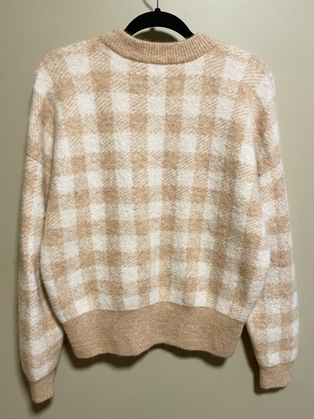 EUC Sezane Becky Wool Mohair Gingham Check Sweater Beige Ecru Large - Picture 4 of 8